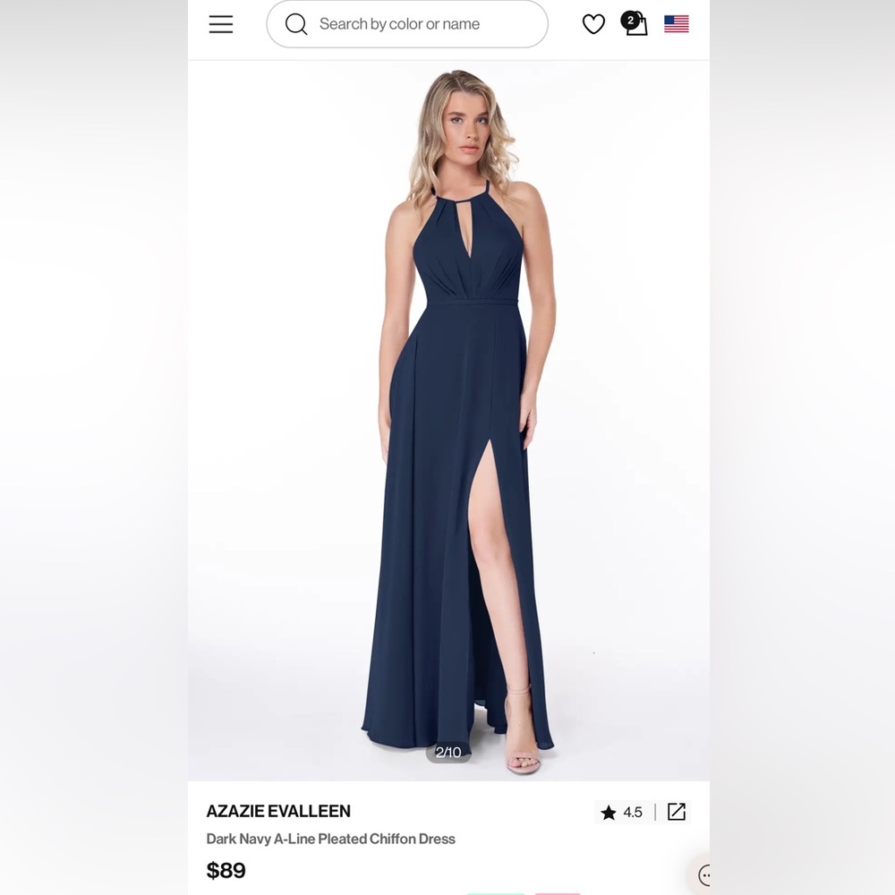 AZAZIE EVALLEEN Dark Navy A-Line Pleated Chiffon Dress